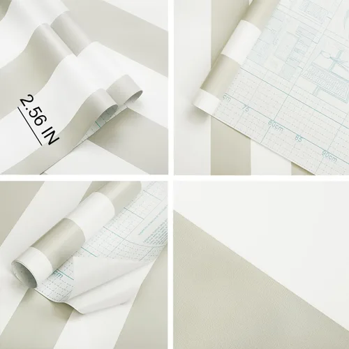 Miniatura 5 de Guvana Papel tapiz marrón y blanco de 17.7 x 118 pulgadas, papel tapiz a rayas para despegar y pegar, moderno papel de contacto extraíble