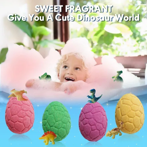 Miniatura 4 de KAV Bombas de baño de huevo de dinosaurio para niños, juego de regalo de 6 piezas de bombas de baño de dinosaurio con juguete sorpresa