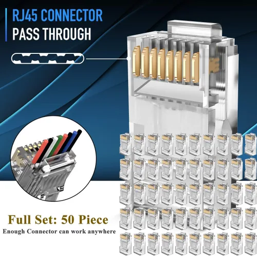 Miniatura 5 de LEATBUY - Herramienta de crimpado CAT5 CAT6, kit de herramienta de crimpado RJ45, 50 conectores RJ45 LAN Ethernet, 50 cubiertas, probador de cables