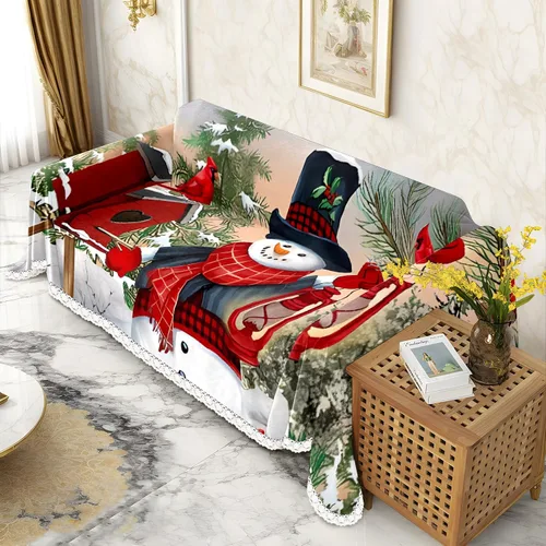 Miniatura 2 de Funda de sofá con estampado de muñeco de nieve de Navidad, fundas de sofá para sillón, funda resistente a las manchas, protector universal de muebles