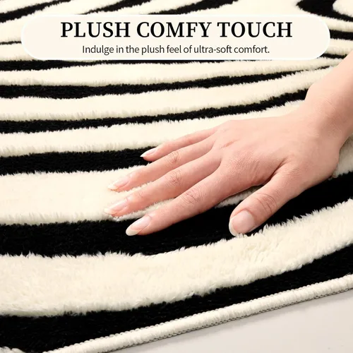 Miniatura 6 de YIHOUSE Alfombras de entrada de 2 x 3 pies: alfombra pequeña lavable a rayas de cebra – moderna alfombra negra y blanca crema para la entrada