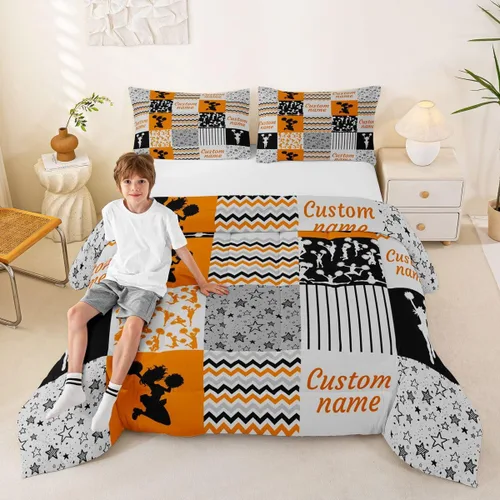 Miniatura 49 de Juego de edredón de softbol personalizado, juego de ropa de cama de retazos a cuadros para niños y niños, edredón de bate de béisbol, juego