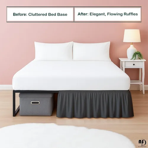Miniatura 7 de Faldón de cama de microfibra premium con volantes para cama Queen, caída de 12 pulgadas con esquinas divididas, falda de cama suave sin arrugas