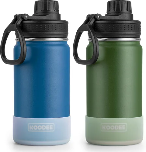 Miniatura 15 de Koodee Paquete de 2 botellas de agua, de 12 onzas, acero inoxidable, con aislamiento al vacío, con tapa de boquilla a prueba de fugas, color verde