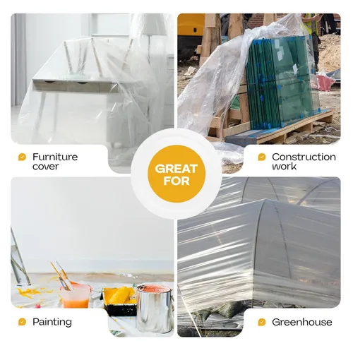 Miniatura 6 de IDL Packaging Lámina de plástico transparente de 4 mil para construcción, 16 x 50 pies cuadrados (800 pies cuadrados), rollo de película de Claro
