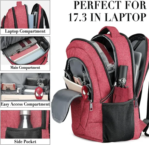 Miniatura 3 de Mochila para portátil unisex BIKROD en color rosa, adecuada para estudiantes universitarios, compartimento para portátil de 17 pulgadas