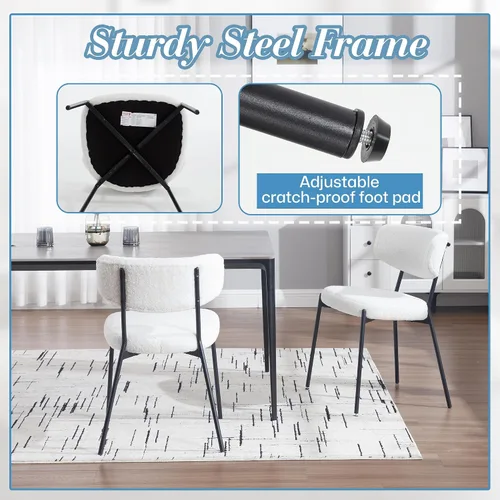 Miniatura 5 de KCC Juego de 6 sillas de comedor Boucle, sillas modernas de mediados de siglo tapizadas, elegantes sillas de cocina Sherpa, sillas de acento