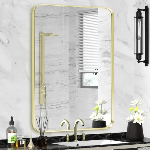 Miniatura 30 de Espejo de montaje en pared para baño, espejo rectangular de tocador rectangular con marco de metal negro cepillado (16 x 20 pulgadas, negro)