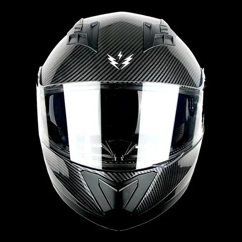 Miniatura 7 de 1Storm Nuevo Casco Modular de Motocicleta con Visera Dual Cara Completa y Luz Trasera LED Recargable: Modular901 Fibra de Carbon Negro