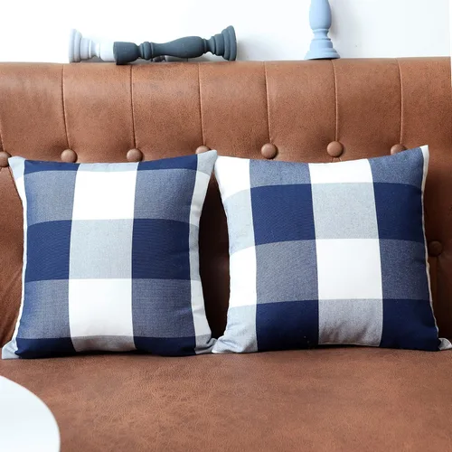 Juego de 2 fundas de almohada decorativas a cuadros de búfalo para exteriores, 12 x 12 pulgadas, almohadas rurales para sofá, cama y hogar, color