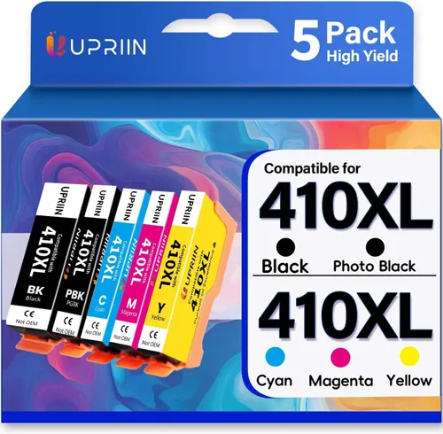 Compatible con cartuchos de tinta 410XL, paquete de 5 cartuchos de tinta premium de alta capacidad remanufacturados de repuesto para cartuchos de