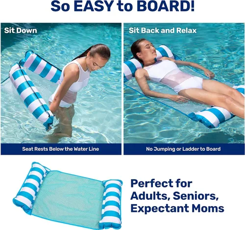 Miniatura 4 de Aqua Monterey - Hamaca flotante para piscina, paquete de 3, dos azul claro y uno borgoña/rayas blancas, paquete de 3