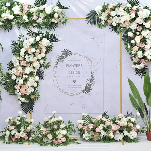 Miniatura 7 de Soporte de fondo de arco de boda dorado, globo cuadrado de 6.6 x 3.3 pies y marco de metal de flores para ceremonia, aniversario, fiesta, decoración