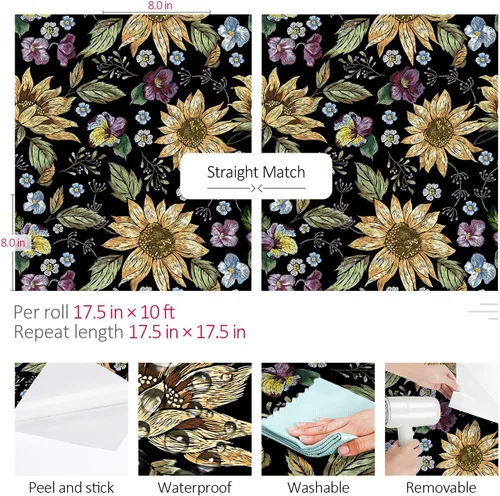 Miniatura 7 de ReWallpaper Papel tapiz floral para despegar y pegar, estilo vintage, papel de pared prepegado para gabinetes, papel tapiz extraíble de flores