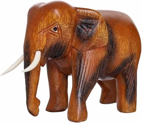 Miniatura 5 de Estatua de elefante de madera tailandesa tallada a mano de 4 pulgadas, escultura, arte decorativo, rústico, decoración para el hogar, decoración