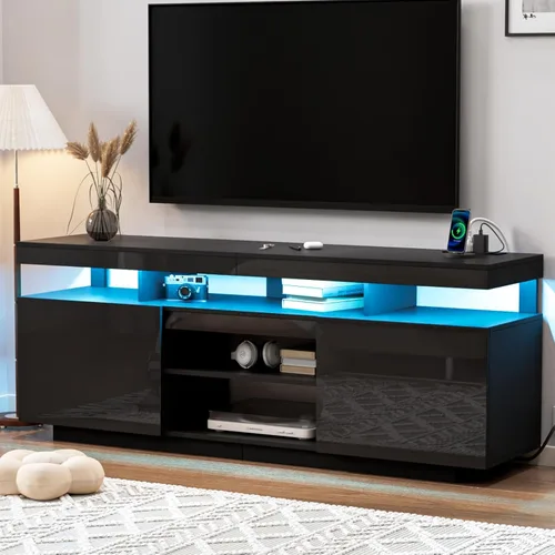 Miniatura 17 de HOMMPA Soporte de TV LED moderno para TV de 65/60/55 pulgadas con tomas de corriente - Centro de entretenimiento con almacenamiento para consola