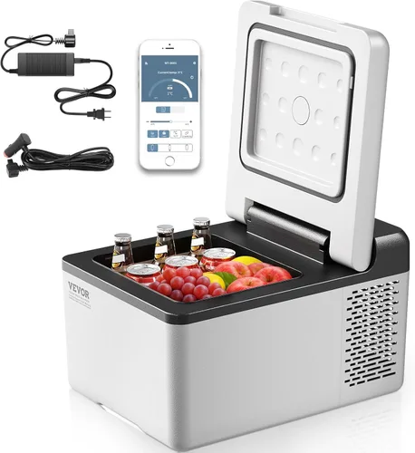 VEVOR Refrigerador de automóvil de 12 V de 10 cuartos de galón, mini congelador portátil con control de aplicación, -4 ℉ a 68 ℉, 12/24 V CC y