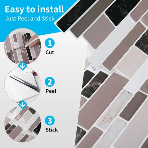 Miniatura 6 de Art3d - Azulejos autoadhesivos de alta calidad para salpicaduras de cocina, diseño de mármol, pack de 10 hojas de 30 x 30 cm