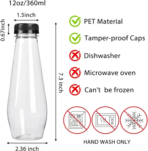 Miniatura 2 de Moretoes 40 botellas de jugo de 12 onzas, botellas de plástico vacías con tapas, contenedores reutilizables para bebidas a granel transparentes