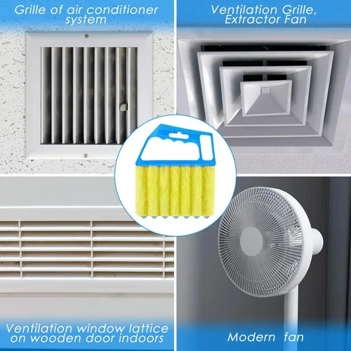 Miniatura 2 de Geiserailie Limpiador veneciano para ventana, 2 piezas, herramienta lavable con 7 dedos, limpiador de polvo y persiana de ventilación de aire, Azul