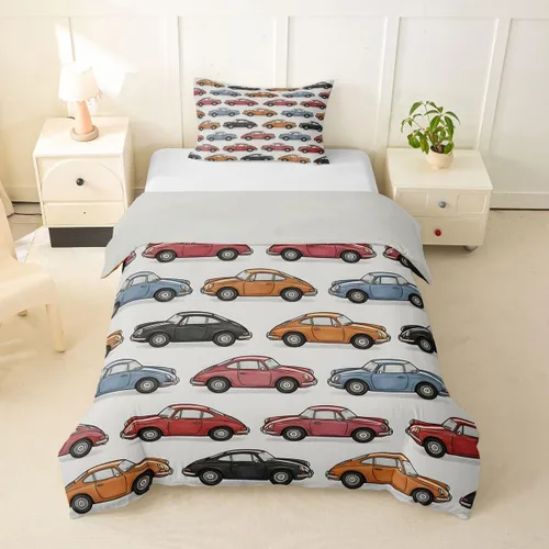 Miniatura 27 de Feelyou Race Car Duvet Cover Twin Size Boys Girls Speed Sports Car Bedding Set Breathable Soft Racing Comforter Cover 2Pcs Black White Checked
