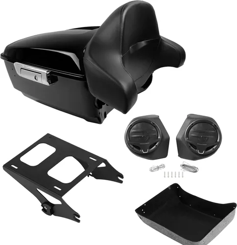 Miniatura 11 de TCMT Caja de maletero para motocicleta King con respaldo envolvente y portaequipajes con altavoces, para 2 personas, compatible con Harley 2014-2025