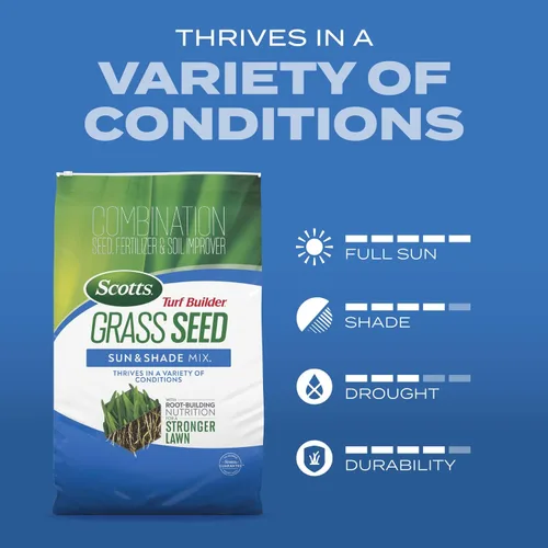 Miniatura 8 de Scotts – Mezcla de semillas de césped Turf Builder Sun & Shade con fertilizante y mejorador de suelo, prospera en diversas condiciones, 16 libras