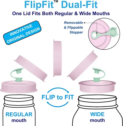 Miniatura 2 de CREADOR ORIGINAL - Tapas de Silicona FlipFit™ para Frascos Mason con Orificio para Pajilla - Ajuste Dual para Frascos Mason de Boca Regular y Boca
