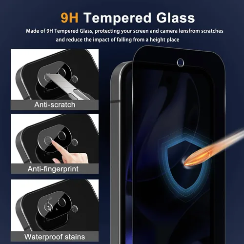 Miniatura 4 de Protector de pantalla de privacidad para Google Pixel 9A 5G, película protectora de vidrio templado de dureza 9H [paquete de 2+2] protector de lente