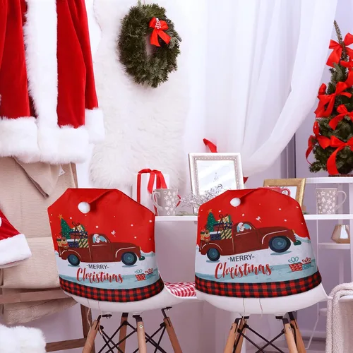 Miniatura 7 de 6 fundas para sillas de Navidad, con sombrero de Papá Noel, color rojo, fundas para el respaldo de las sillas, decoración para el hogar, cena
