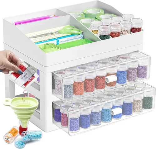 Miniatura 14 de ARTDOT Contenedor de almacenamiento de 30 ranuras para kits de arte de diamantes para adultos, cajas de almacenamiento portátiles de cuentas