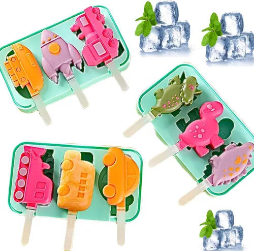 Miniatura 5 de Juego de 3 moldes de silicona para cubitos de hielo para niños pequeños y niños, bandeja de hielo de grado alimenticio sin BPA, molde casero para 3
