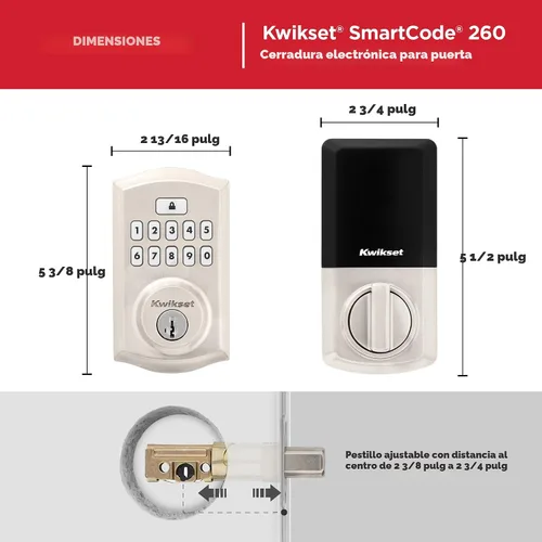Miniatura 9 de Kwikset SmartCode 260 Cerradura Electrónica de Entrada sin Llave con Teclado y Pestillo de Seguridad, con Auto-Bloqueo, Códigos de Usuario Níquel