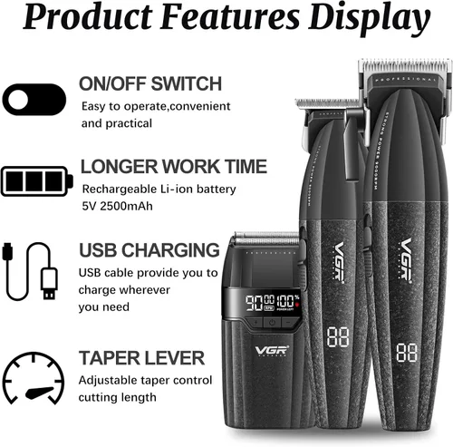 Miniatura 2 de VGR 640S3 Kit Profesional de Corte de Cabello 3 en 1, 9000RPM Cortapelos para Hombres Recortadora de Cabello Profesional y Conjunto de Afeitadoras