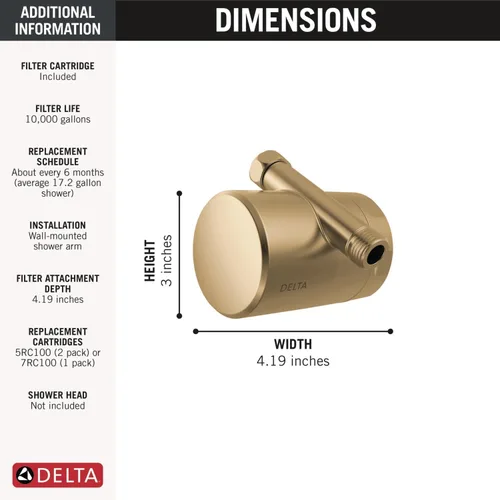 Miniatura 7 de Accesorio de Filtro de Ducha Estándar Delta Faucet Clarifi con Filtro, Filtro de Agua de Ducha, Filtro de Cabezal de Ducha, Bronce Champán 7SF100-CZ