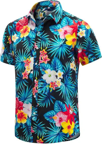 Miniatura 27 de EUOW - Camisas hawaianas para hombre de manga corta con botones, estampadas para la playa y el verano