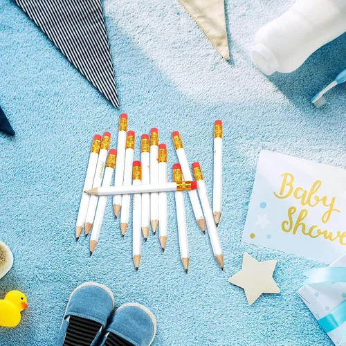 Miniatura 6 de Gersoniel 50 lápices de baby shower para actividades de minigolf afilados, preafilados con borradores, cortos de 4 pulgadas, 2 HB para juego