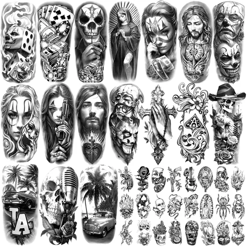 Miniatura 6 de Yazhiji 56 hojas de tatuajes temporales, 11 hojas de tatuajes de medio brazo para hombres o mujeres con 45 hojas de tatuajes falsos diminutos