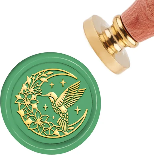 CRASPIRE Sello de cera de luna, sello vintage de colibrí, sello de cera de sellado de 1.181 in de latón extraíble con mango de madera para
