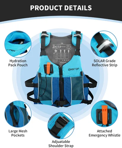 Miniatura 4 de Owntop Chaqueta de natación para adultos y jóvenes, paquete de hidratación, bolsillos de malla duales, silbato adjunto, ultrafina para un movimiento