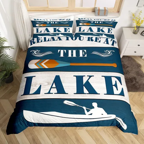Miniatura 45 de Lake House - Juego de funda de edredón tamaño individual, estilo rústico de granja vieja para niños, adolescentes y adultos, decoración