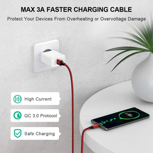 Miniatura 3 de Etguuds Cable USB A a USB C de 4 pies, paquete de 2 unidades, cable de carga tipo C de 3 A de carga rápida para iPhone 17 16 15 Pro Max 16e 17 Air