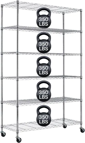 Miniatura 8 de HGS Estantes de metal de 6 capas de alambre sobre ruedas, estante de almacenamiento de metal resistente, estantes de acero NSF de 48 pulgadas