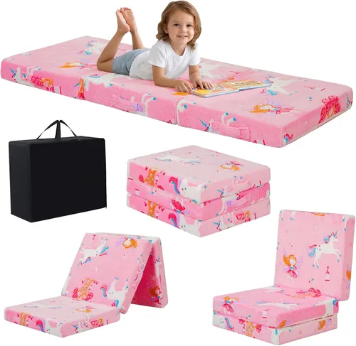 Miniatura 22 de MeMoreCool Colchón de suelo plegable para niños, Glow de 57x22 pulgadas, colchoneta para dormir y guardería para niños pequeños, futón plegable