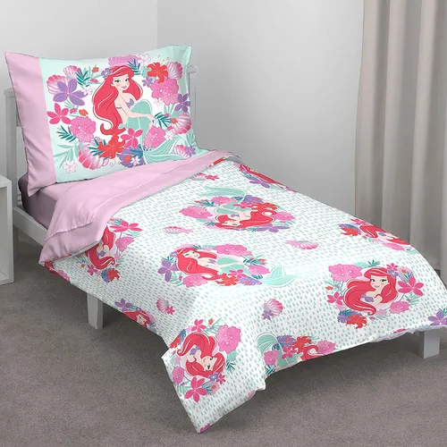 Miniatura 10 de Disney Encanto Tropical Delight - Juego de ropa de cama infantil de 4 piezas con flores y mariposas rosas y aguamarina, edredón, sábana bajera