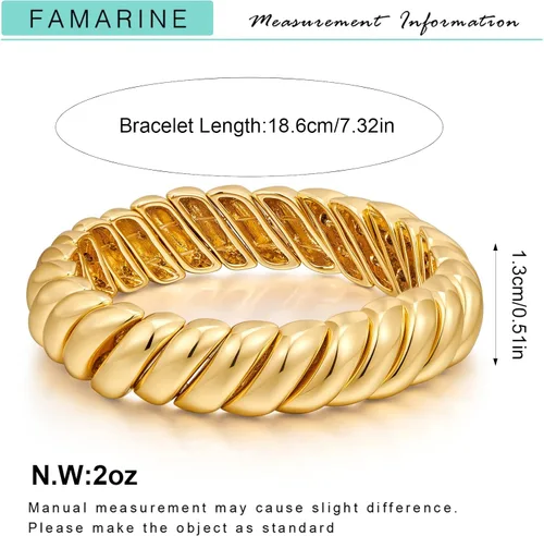 Miniatura 7 de FAMARINE Brazalete trenzado fino o grueso chapado en oro de 14 quilates, pulsera elástica elástica para parejas