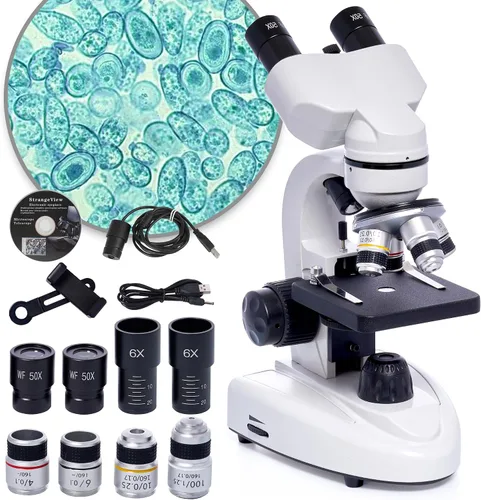 Miniatura 7 de SELFIE CAT Microscopio de laboratorio para la escuela, microscopio compuesto binocular 200X-5000X Ampliación para adultos, kit de microscopios