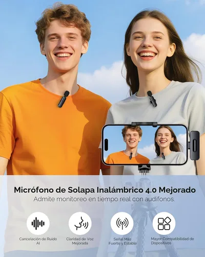 Miniatura 2 de Mini micrófono inalámbrico para iPhone, micrófono Bluetooth Lavalier para grabación de video, paquete de 2 micrófonos de solapa con clip