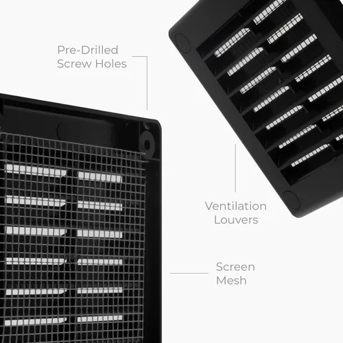 Miniatura 6 de Paquete de 2 cubiertas cuadradas de ventilación de aire de 4" x 4" (tamaño exterior) - Deflector de ventilación de plástico negro - Malla