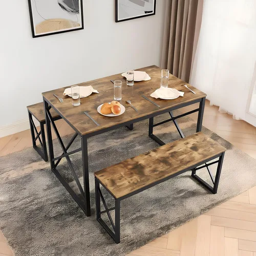 Miniatura 17 de VECELO Juego de mesa de comedor de cocina de 43.3 pulgadas para 4, marco de acero resistente y mesa de grano de madera, juegos de comedor que
